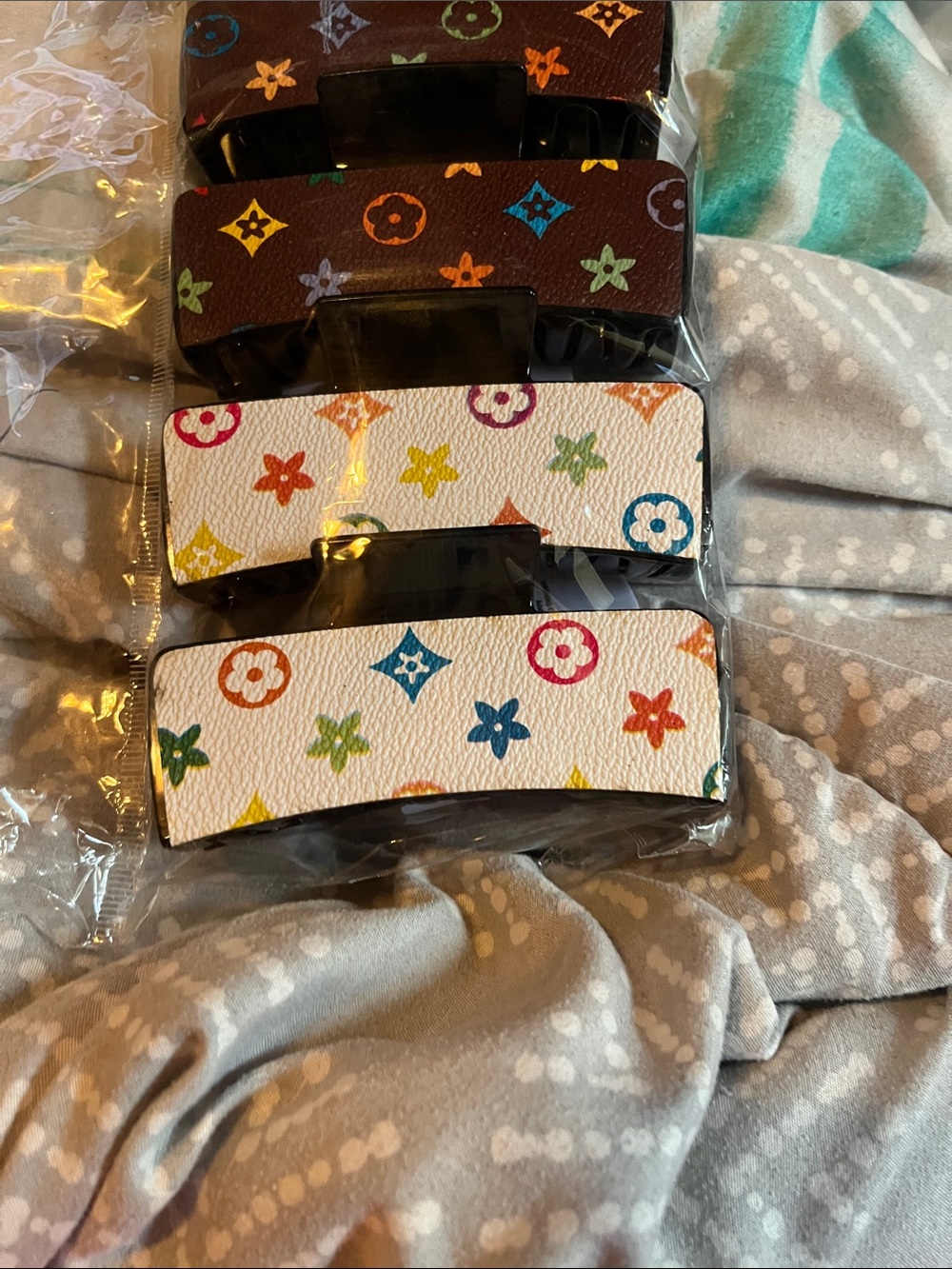 Multicolor Monogram Rectangle Hair Claw Clips - 6 Pack - Picture 2 of 2